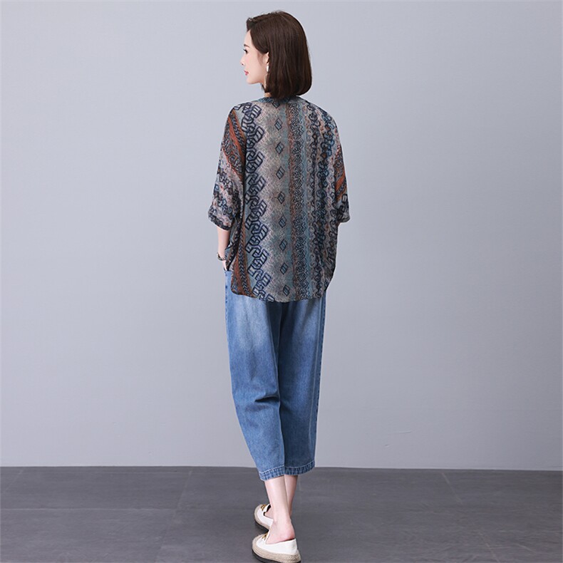 时尚休闲印花镶钻套装宽松显瘦牛仔裤两件套,女装套装/套裙,叶笙衣