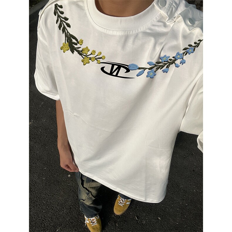 万针全刺绣解构设计260克重磅双纱纯棉高品质美式高街短袖T恤特33，男装T恤，电商A486-1