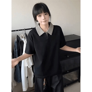 得物抖音高品质二开 夏季美式潮牌假两件格子衬衫翻领高街短袖T恤图片
