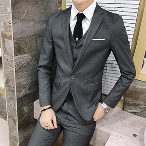 一粒扣男装西服套装三件套纯色商务职业装1012-W6293-P180