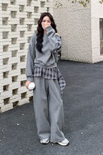春装新款英伦格子拼接休闲套装时尚卫衣两件套2111P170K278，女装套装/套裙，2C219