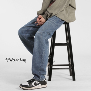 春秋刺绣直播好货美式高街男水洗大码宽松直筒牛仔长裤N3006-P70图片