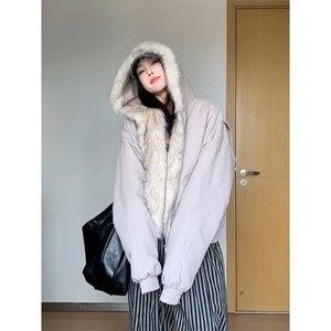 现货高品质美式高街冬季重磅硬挺短款座山雕毛领棉衣男女加厚外套图片