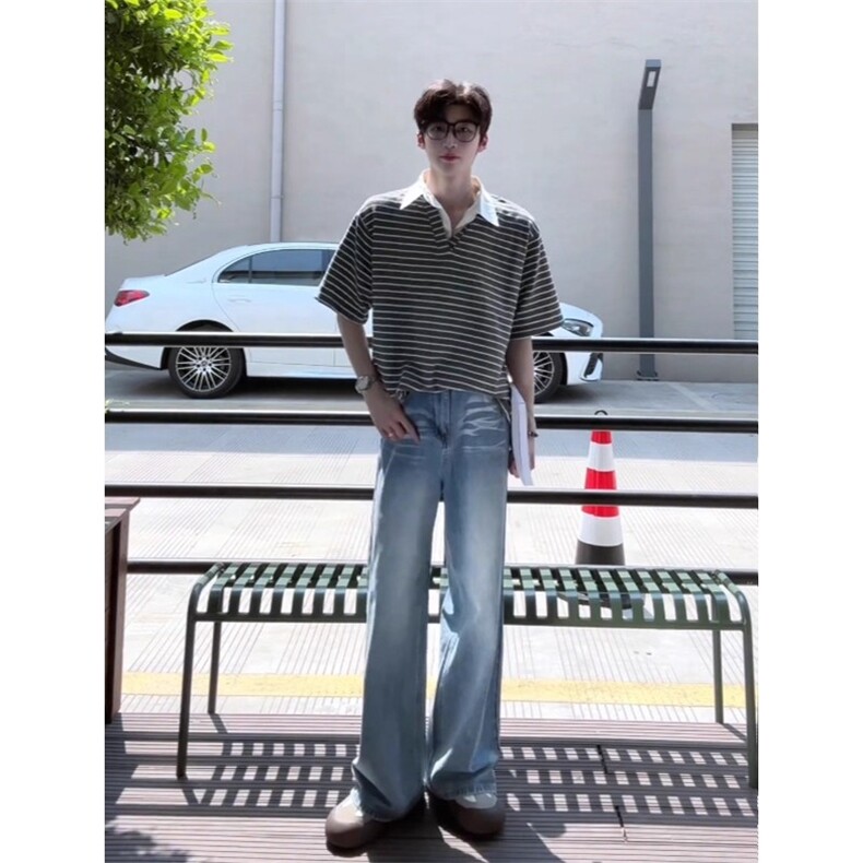 现货!港风新款2025潮流百搭直筒宽松大码牛仔裤松紧腰NZ6156-P40，男装牛仔裤，星座1103-2