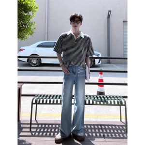 现货! 港风新款2025潮流百搭直筒宽松大码牛仔裤松紧腰NZ6156-P40，男装牛仔裤，星座1103-2