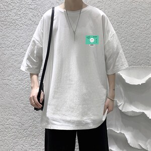 YT26264-P30亚麻短袖t恤男大码五分袖男宽松七分袖港风模特，男装T恤，电商A040