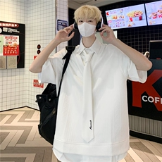 2023港风文艺假两件衬衫男春夏宽松潮流衬衣，男装衬衫，星座716-2