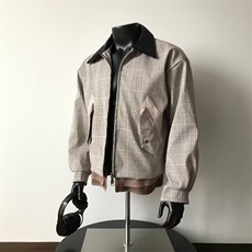 2026春秋复古千鸟格拼接设计感外套皮领廓形老钱风休闲男女夹克，男装夹克，星座410-6（原星座1304-1）