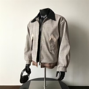 2026春秋复古千鸟格拼接设计感外套皮领廓形老钱风休闲男女夹克图片
