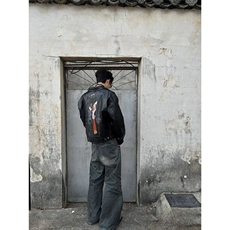 ins美式设计感小众蜻蜓女人pu皮衣夹克男春季宽松痞帅皮衣外套潮，男装夹克，星座506A
