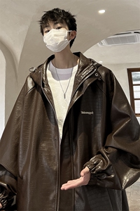 1鳄鱼纹连帽冲锋衣大码M-5XL面层：PU皮夹克男JK8744P90控128图片