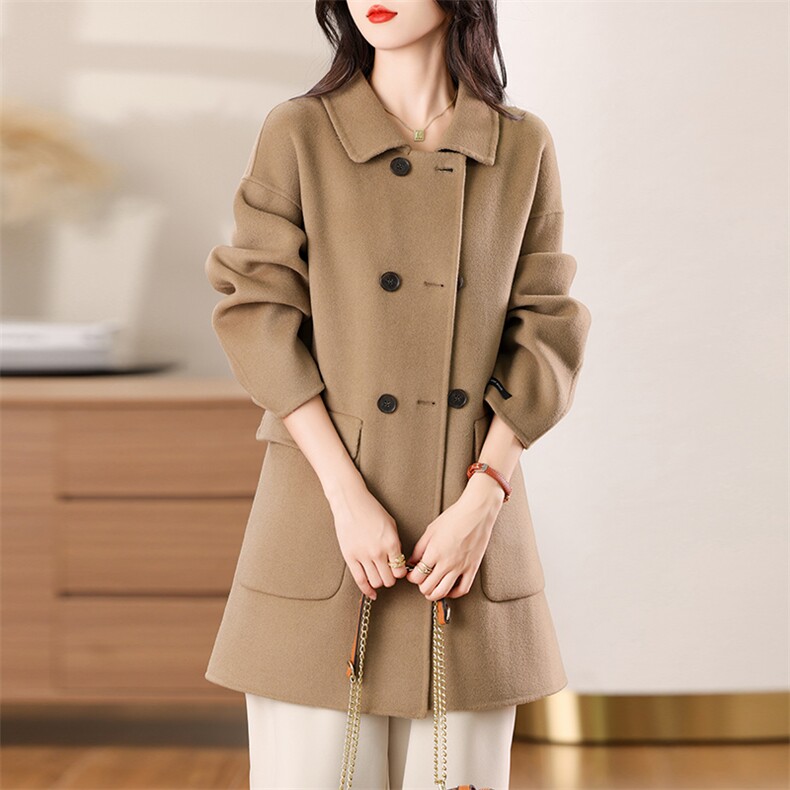 翻领简约双面羊毛大衣女短款2024秋冬新款双面呢大衣，女装双面呢大衣，众策羊绒
