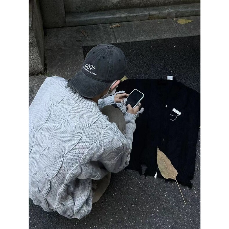 秋季新款男士休闲原创设计师款复古宽松毛衣男外套潮流,男装针织衫/毛衣,星座506A