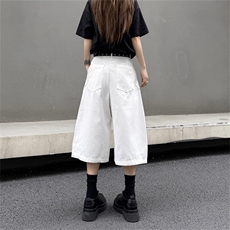 夏季潮牌设计感褶皱休闲短裤男女高街宽松阔腿七分裤D0149-P45，男装牛仔裤，星座308B-1