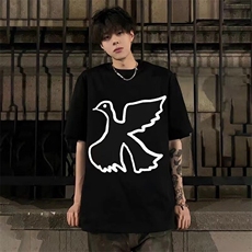 高品质纯棉短袖-宽松落肩款-白墨印花尺码:M-3XL，男装T恤，星座506A