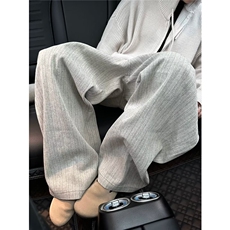 反转口袋设计竖条纹牛仔裤男美式复古字母印花直筒小众廓形阔腿裤，男装牛仔裤，星座506A