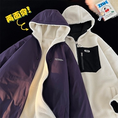 冬季新款羊羔绒加厚棉衣双面穿港风宽松连帽时尚百搭MY9300P110，男装棉衣，电商A128