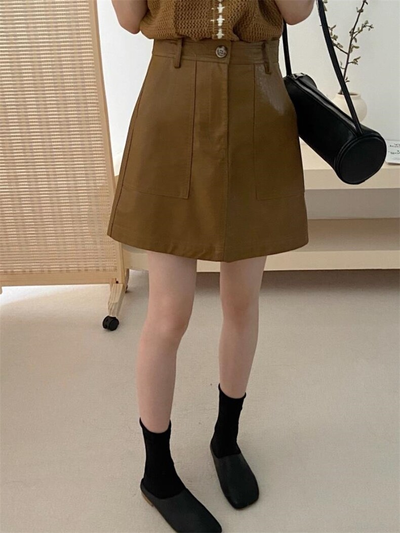 ww9水洗皮半裙，s-L,女装半身裙,WW9