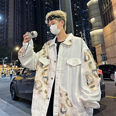 牛仔外套男士韩版潮流高街帅气宽松拼接2024秋冬ins夹克W6158-P73，男装工装外套，星座412-3