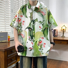 精品大码花男短袖夏季痞宽松上衣服外套翻领衬衫A012/C870C875P35，男装衬衫，电商A012