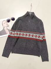 2026年秋季时尚百搭通勤简约休闲费尔岛提花半开拉链，女装羊毛衫，百纯羊绒