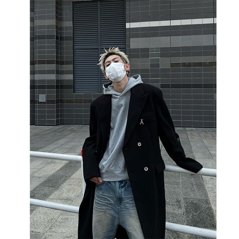 冬季高街痞帅毛呢大衣男过膝中长款宽松风衣外套XZ811A-F198-P128,男装风衣,星座811A