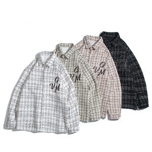 白底小香风长袖衬衣男大码M-5XL中性风情侣长袖衬衫CCS8019P45控图片