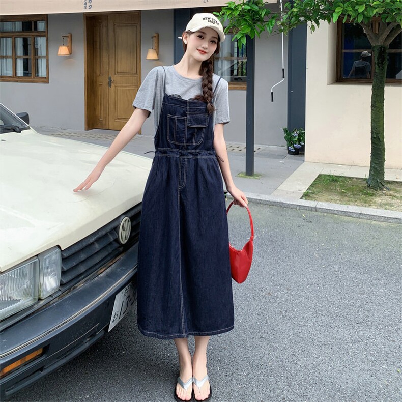 48H发现货时髦气质牛仔背带裤两件套套裙,女装套装/套裙,MQ