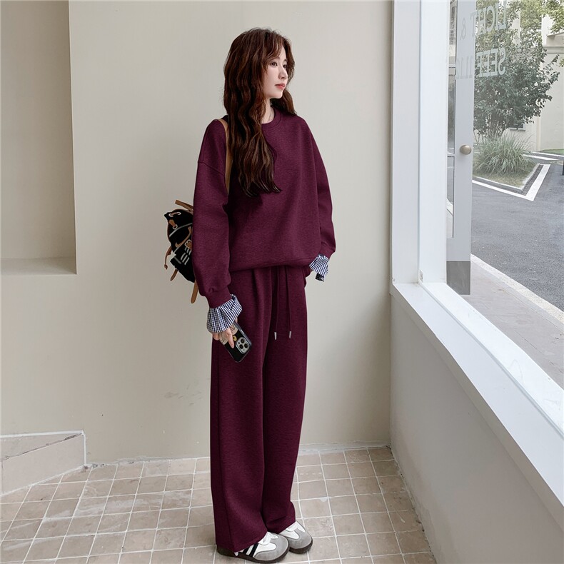 现货现货袖口格子拼接设计感卫衣裤子套装2C167-866-P175-K258,女装套装/套裙,2C167