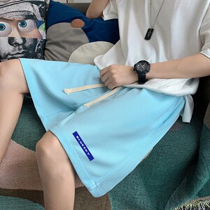 HD74202-P22 华夫格短裤男大码宽松五分裤男直筒中裤图片