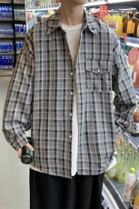 2025春夏新款港风格子休闲长袖衬衫外套上衣D201-DM96-P45，男装衬衫，电商D321-1