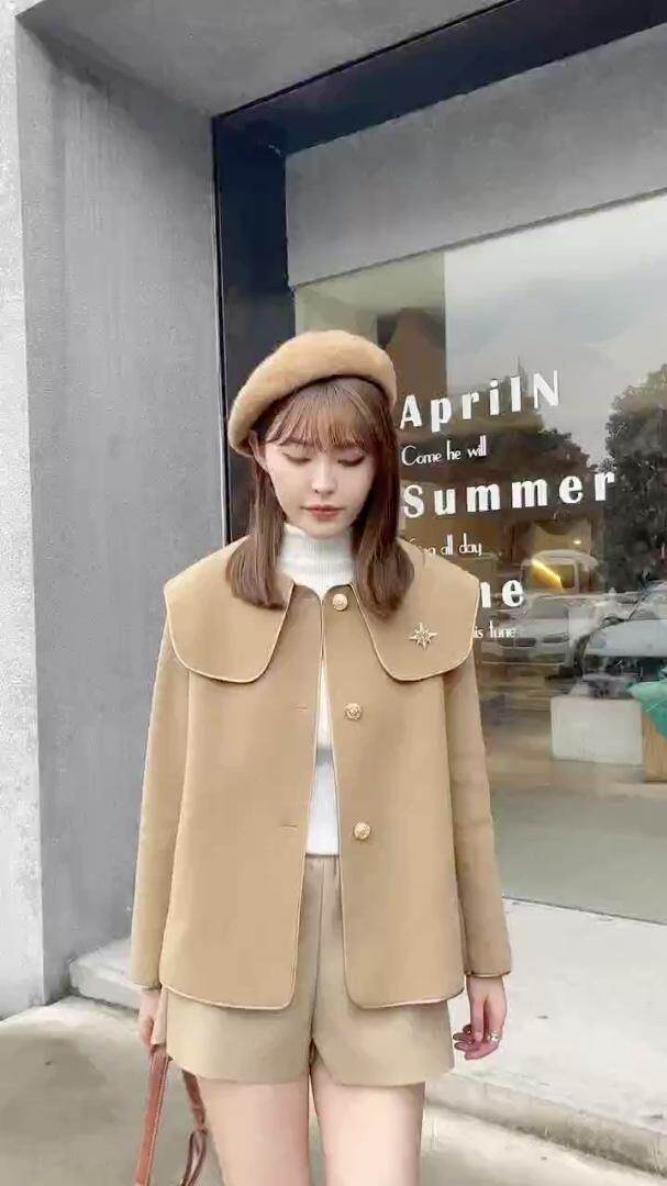 冬装新款：海军领短款双面羊绒外套M一XXL，其它，拉思维加丝