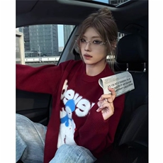 时尚藏蓝色圆领雪人毛衣男女秋冬2025新款休闲宽松针织上衣，男装针织衫/毛衣，星座506A