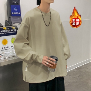 WASSUP HAPPY重磅圆领卫衣男春秋季潮牌重磅宽松大码开衩休闲外套图片