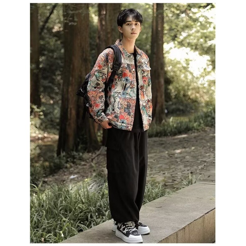 新款不规则虎头提花夹克外套男士休闲长袖时尚服翻领褂子3738/P68,男装夹克,星座506