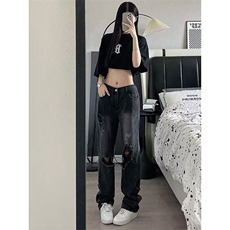 美式ins高街暗黑系破洞牛仔裤潮发型师个性拉链裤N2228P48，男装牛仔裤，星座1116-2