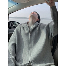 美式双拉链针织衫高街慵懒风开衫毛衣复古休闲连帽外套ZZS134P55，男装针织衫/毛衣，电商D256A(原A064A)
