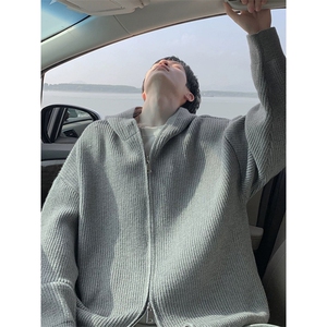 美式双拉链针织衫高街慵懒风开衫毛衣复古休闲连帽外套ZZS134P55图片