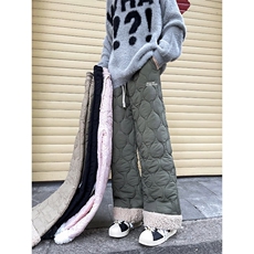 加绒加厚冬加棉拼接羊羔绒棉裤女菱格刺绣夹棉保暖长裤H0054P48，男装棉衣，星座1013-1
