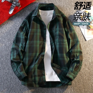 秋季潮流格子衬衫男港风休闲长袖外套青少年男装2338P35图片