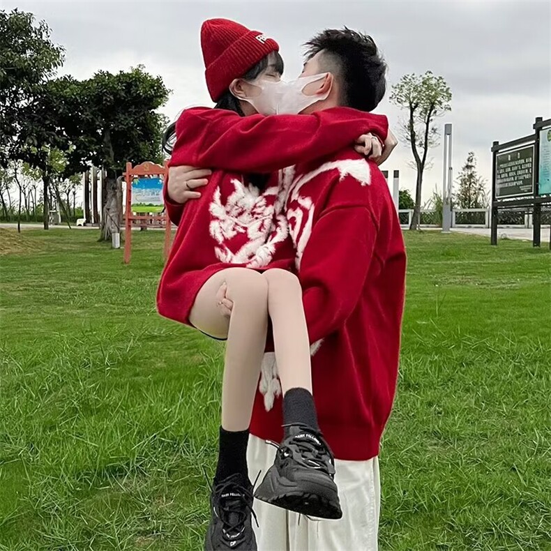 24款加绒加厚红色毛衣男半高领针织衫男情侣装A068-DSMY12-TP70,男装针织衫/毛衣,电商A068