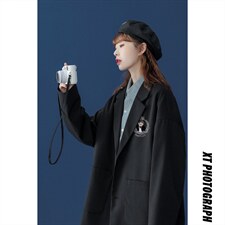 中性风秋季百搭宽松休闲西装情侣学院风外套男女XZ6205P75控88，男装西服套装，电商A268