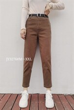 2021秋弹力磨毛牛仔休闲裤手感舒服百搭四色M一XXL，女装休闲裤，简 影