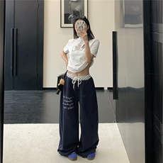 美式字母印花直筒运动休闲裤男女2026春季松弛感高腰百搭阔腿卫裤，男装休闲裤，星座506A