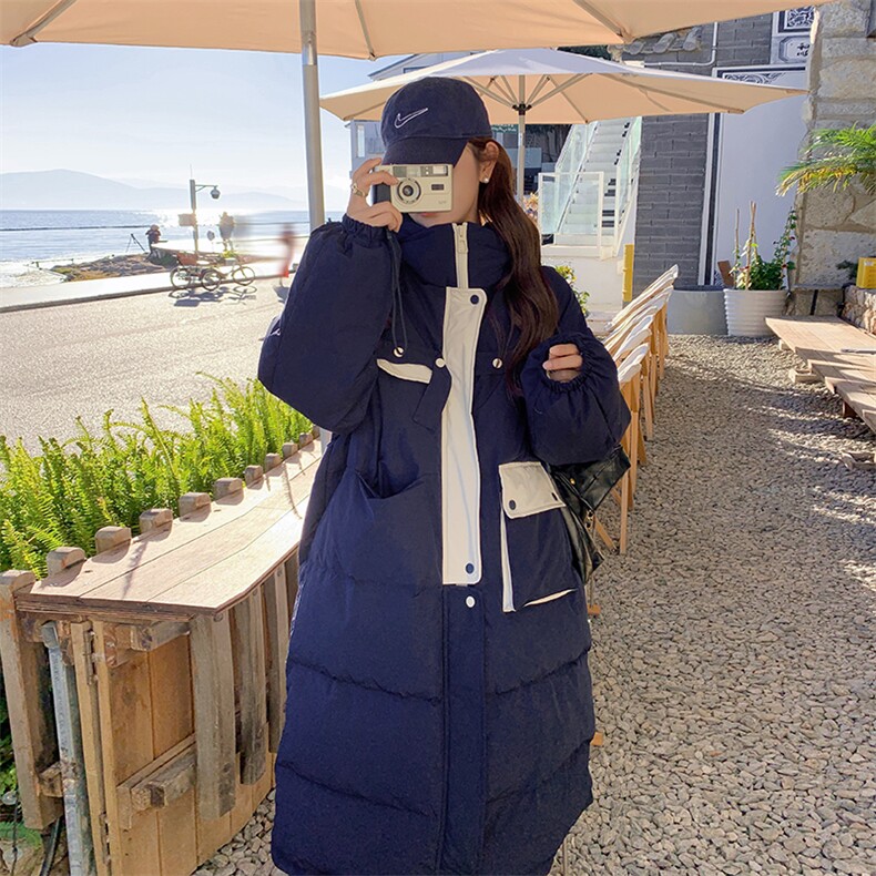 韩版宽松中长款羽绒服女2024冬季新款学院风宽松加厚白鸭绒外套潮,女装羽绒服,2C305