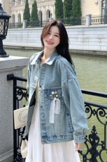 2026春装有货韩版蕾丝飘带牛仔外套2C090--1226-P135-K188，女装短外套，2C090