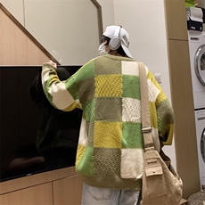 格子撞色毛衣男秋冬休闲个性设计感针织衫男宽松毛线衣MY7031P54，男装针织衫/毛衣，星座1013-5
