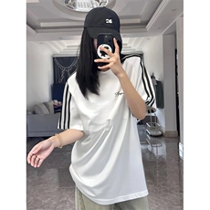 抖音得物高品质二开240克宽松纯棉美式潮牌三条杠织带短袖T恤，男装T恤，电商A486-1