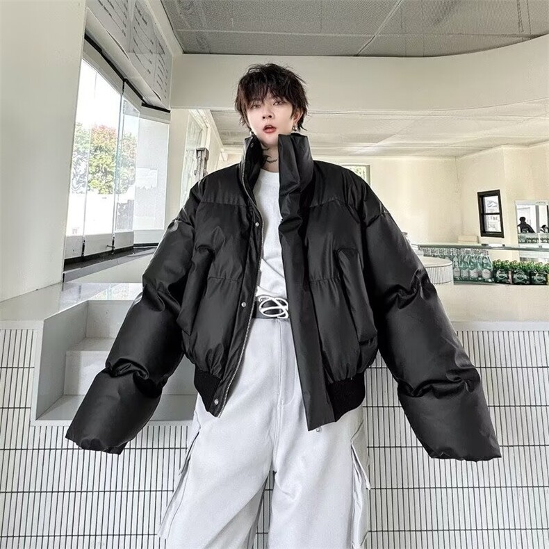 秋冬新品加厚PU皮短款棉衣高街立领面包服时尚潮流外套LF1023p95图片