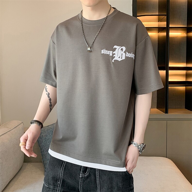 冰氧仿棉短袖店主风体恤休闲百搭刺绣纯色男上衣TC3149-P22控48,男装T恤,星座717